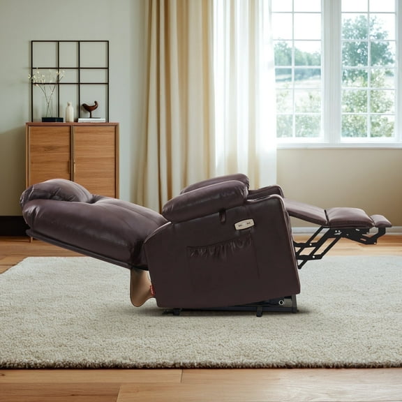 MCombo Large Lay Flat Dual Motor Power Lift Recliner for Big and Tall Elderly, Faux Leather(Dark Brown)