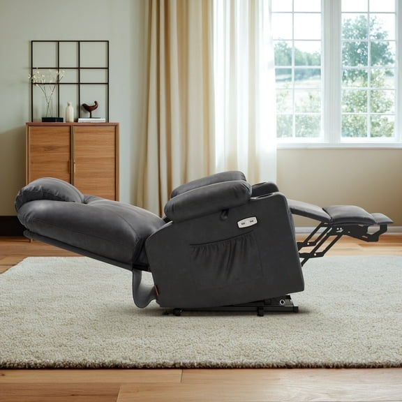 MCombo Large Lay Flat Dual Motor Power Lift Recliner for Big and Tall Elderly, Faux Leather(Grey)