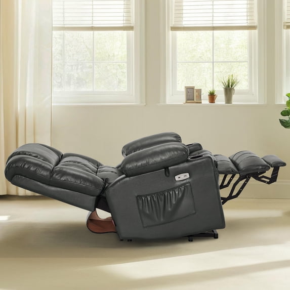 MCombo Large Lay Flat Dual Motor Power Lift Recliner for Big and Tall Elderly, Faux Leather(Grey)