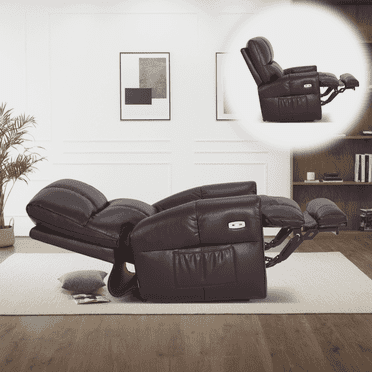 MCombo Large Lay Flat Dual Motor Power Recliner Chair, Infinite Position Sleep Recliner for Living Room, Faux Leather, Dark Brown