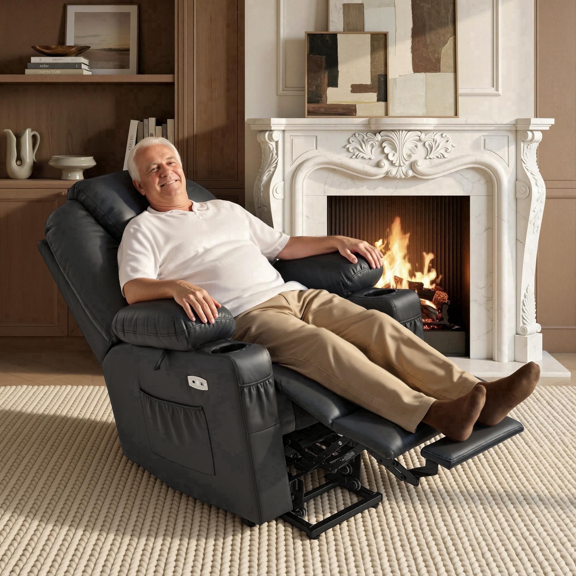 MCombo Large Power Lift Recliner Chair with Massage and Heat for Big and Tall Elderly , Faux Leather, Black