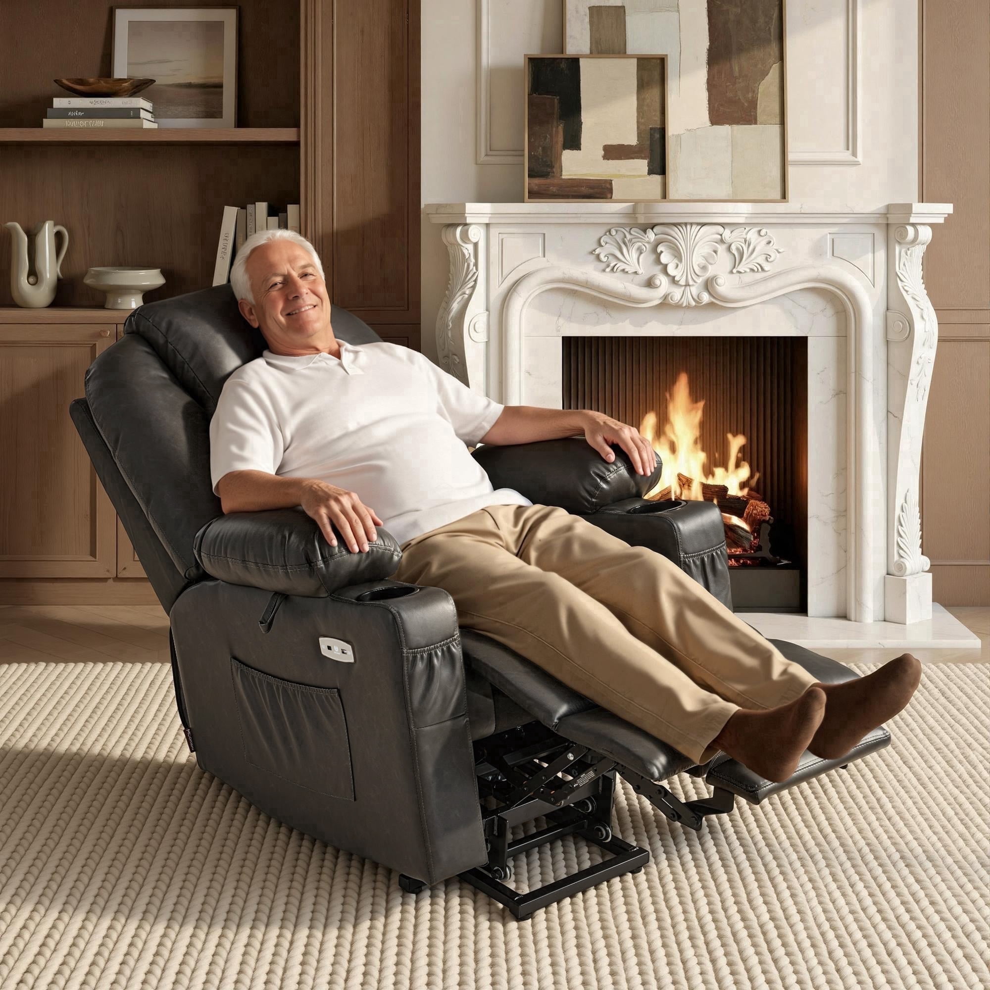 MCombo Large Power Lift Recliner Chair with Massage and Heat for Big and Tall Elderly, Faux Leather, Gray