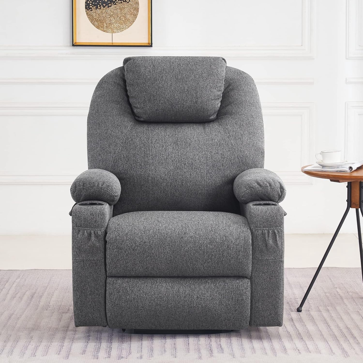 MCombo Large Power Lift Recliner Chair Sofa with Massage and Heat for Big and Tall Elderly People, 3 Positions, Cup Holders, and USB Ports, Extended Footrest, Fabric 7516(Large,Dark Grey)