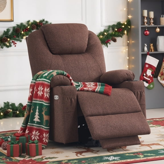 MCombo Large Power Lift Recliner Chair Sofa with Massage and Heat for Big and Tall Elderly People, 3 Positions, Cup Holders, and USB Ports, Extended Footrest, Fabric 7516(Large, Coffee)