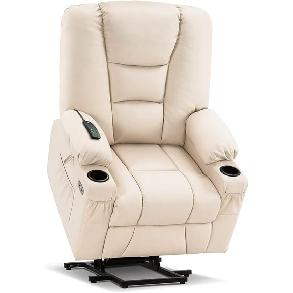 MCombo Large Power Lift Recliner Chair with Massage and Heat,Faux Leather 7539 (Cream White)