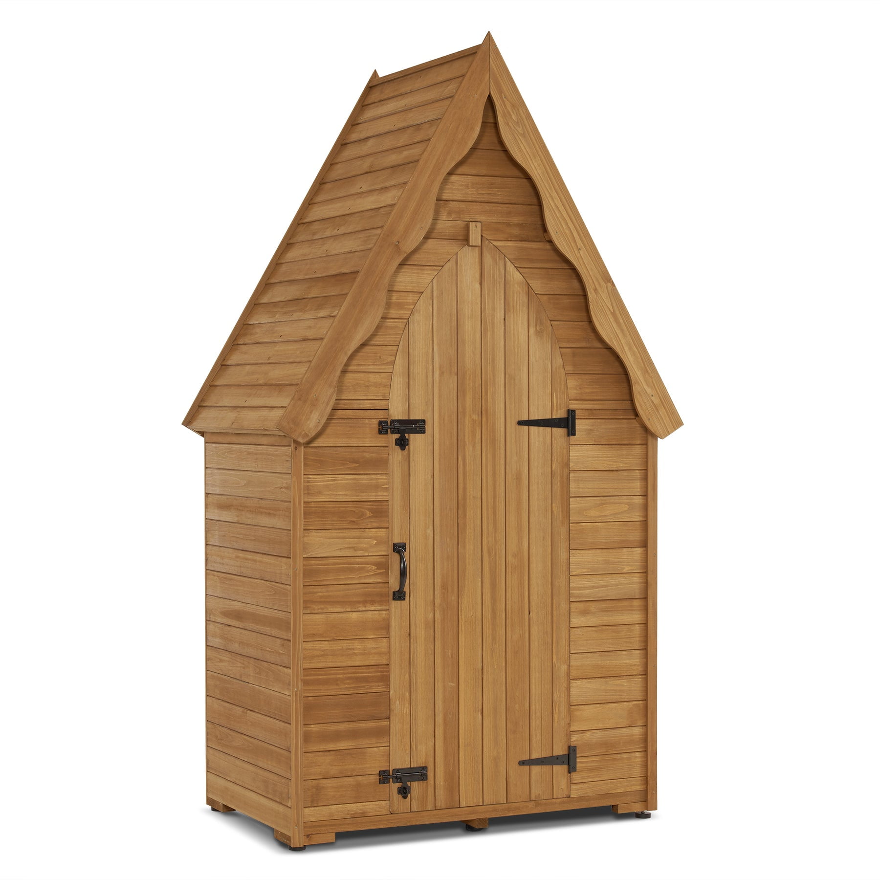 Natural Fir Wood Tall Outdoor Storage Shed with Wavy Roof