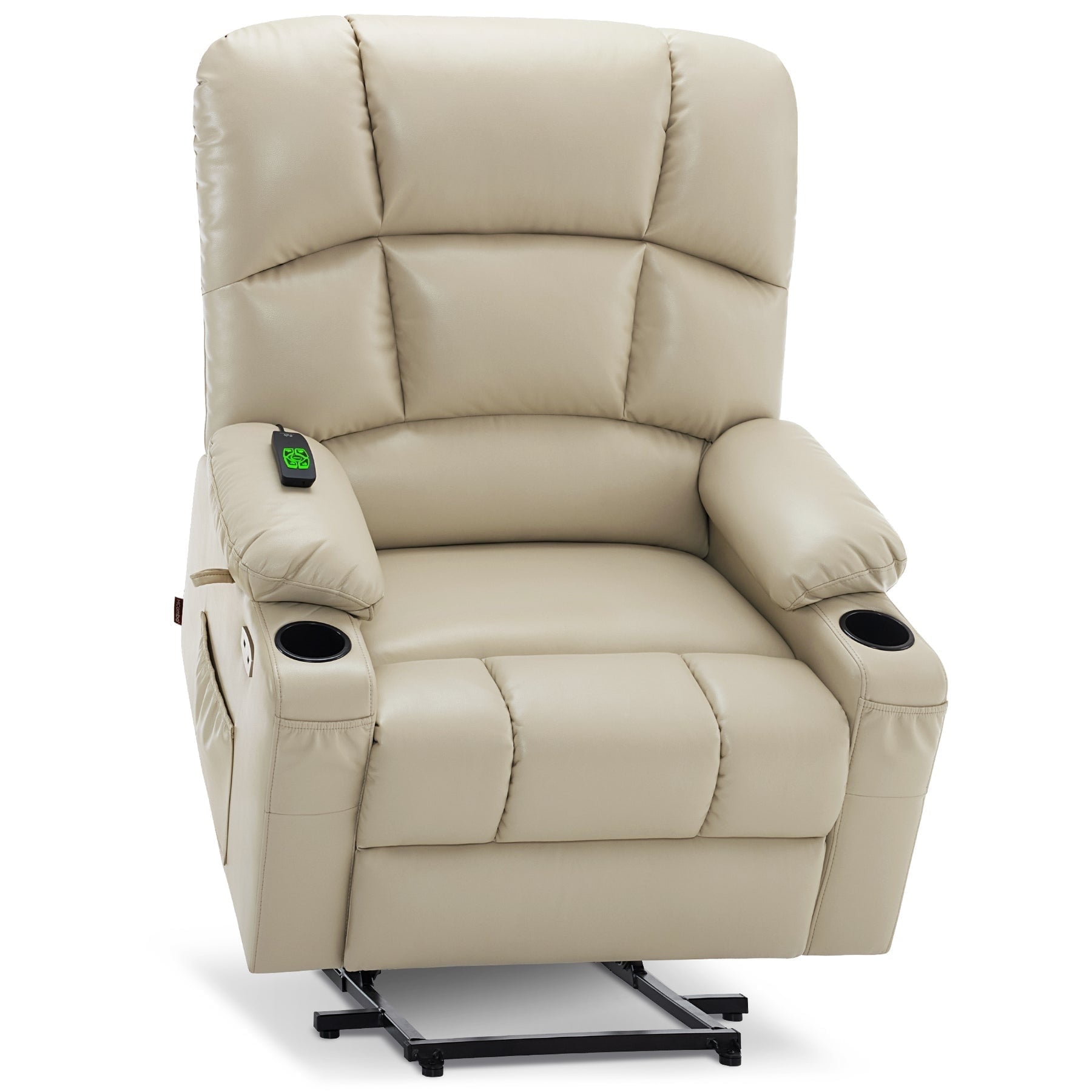 MCombo Large-Wide Lay Flat Dual Motor Power Lift Recliner Chair Sofa with Massage and Heat for Big Elderly People, Infinite Position, Faux Leather R7688 (Beige, Large-Wide)