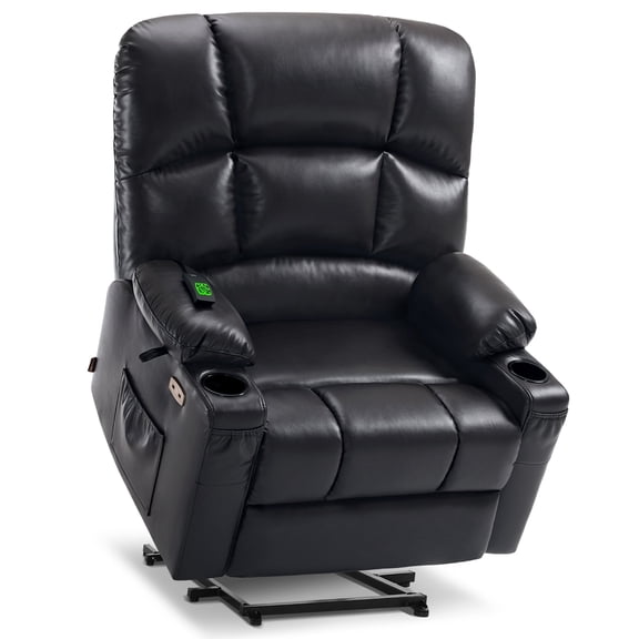 MCombo Large-Wide Lay Flat Dual Motor Power Lift Recliner Chair Sofa with Massage and Heat for Big Elderly People, Infinite Position, Faux Leather R7688 (Black, Large-Wide)