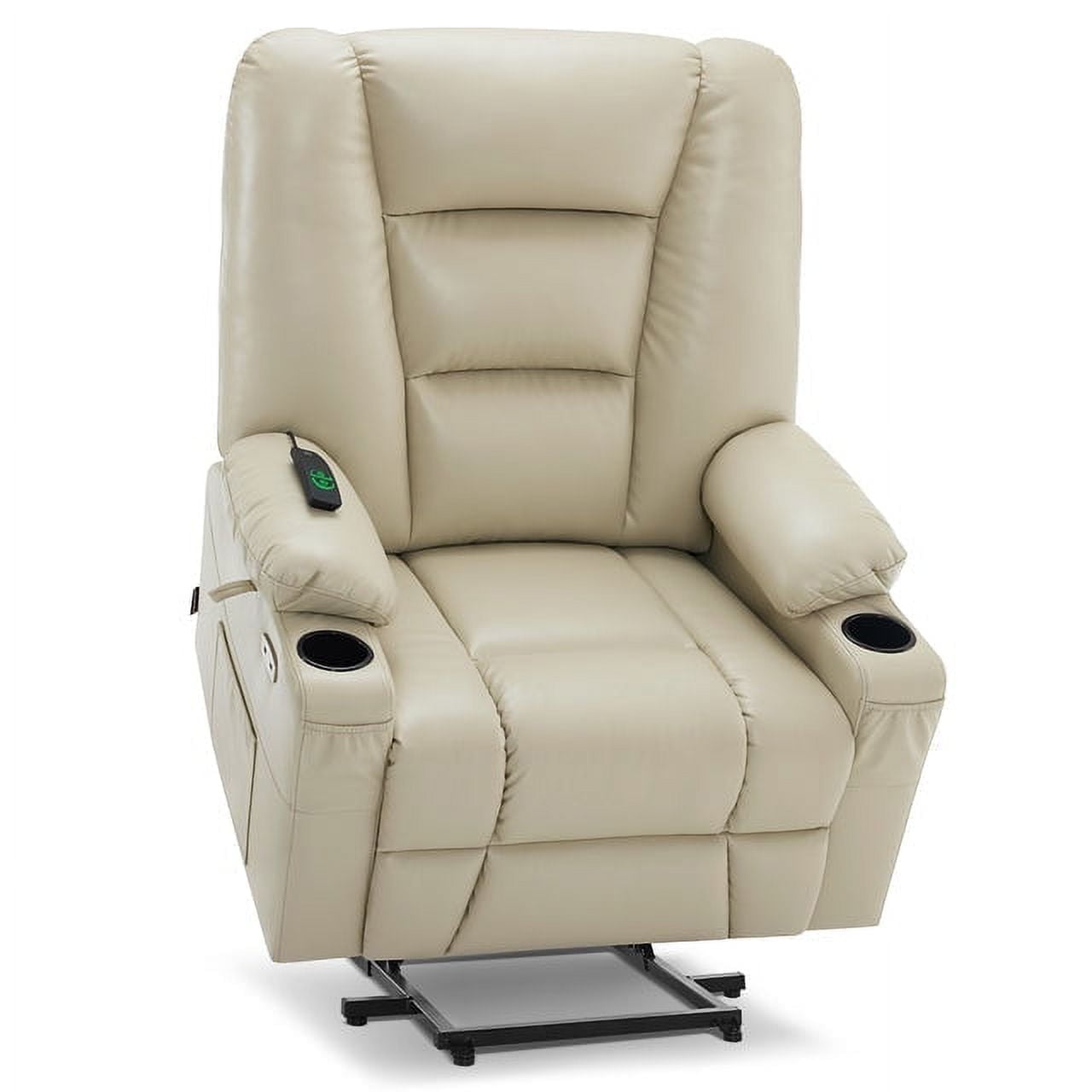 MCombo Large-Wide Power Lift Recliner Chair with Massage and Heat for Big and Tall Elderly People, Faux Leather R7541 (Beige, Large-Wide)