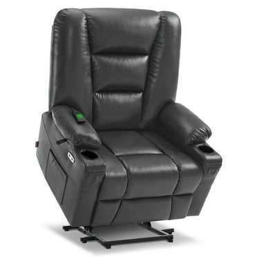 MCombo Large-Wide Power Lift Recliner Chair with Massage and Heat for Big and Tall Elderly People, Faux Leather R7541 (Dark Grey, Large-Wide)
