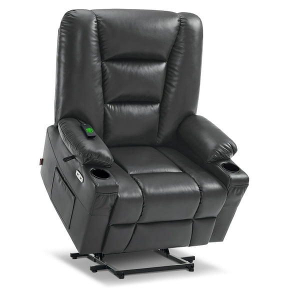 MCombo Large-Wide Power Lift Recliner Chair with Massage and Heat for Big and Tall Elderly People, Faux Leather R7541 (Dark Grey, Large-Wide)