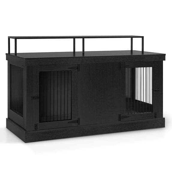 MCombo 52.7‘’ 2-Door Wooden Dog Crate Furniture TV Stand 1861 (Black)