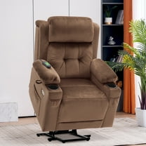 MCombo Lay Flat Dual Motor Power Lift Recliner Chair for Elderly, Adjustable Headrest, Fabric(Brown)