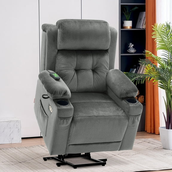 MCombo Lay Flat Triple Motor Power Lift Recliner Chair for Elderly, Adjustable Headrest, Fabric(Grey)