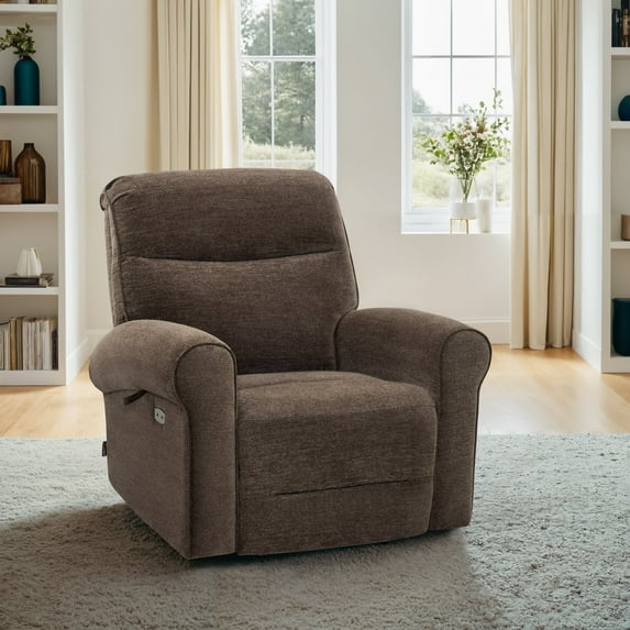 MCombo Lay Flat Dual Motor Power Lift Recliner Chair with Massage and Heat for Elderly , USB Ports, Extended Footrest, Fabric(Dark Brown)