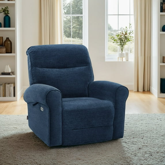 MCombo Lay Flat Dual Motor Power Lift Recliner Chair with Massage and Heat for Elderly , USB Ports, Extended Footrest, Fabric(Navy Blue)