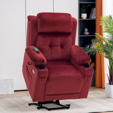 MCombo Lay Flat Dual Motor Power Lift Recliner for Elderly, Adjustable Headrest, Fabric(Burgundy)