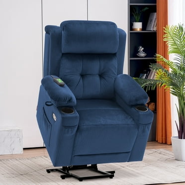 MCombo Lay Flat Dual Motor Power Lift Recliner for Elderly, Adjustable Headrest, Fabric(Navy Blue)