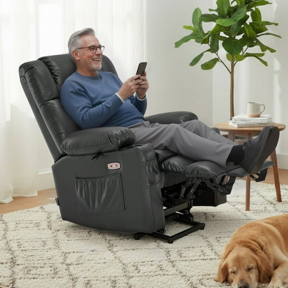 MCombo Lay Flat Dual Motor Power Lift Recliner for Elderly, Infinite Position, Faux Leather (Gray)