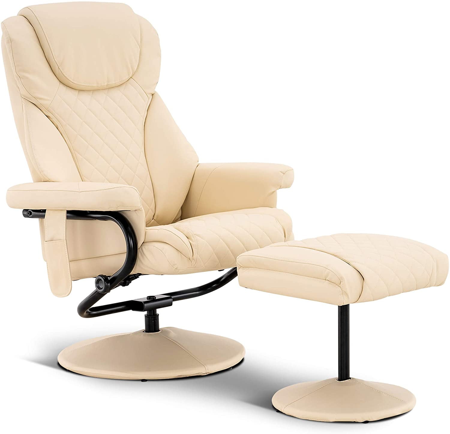 MCombo Massage Recliner Chair with Ottoman for Living Room, Swivel Recling Chair Faux Leather, 4901  (Cream White)