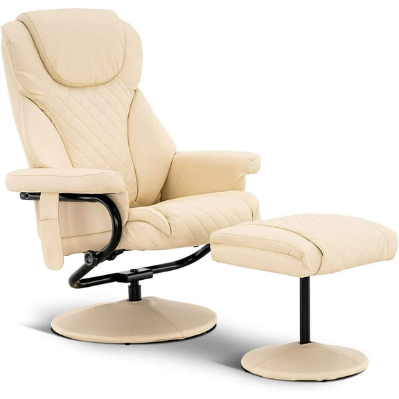 MCombo Massage Recliner Chair with Ottoman for Living Room, Swivel Recling Chair Faux Leather, 4901  (Cream White)
