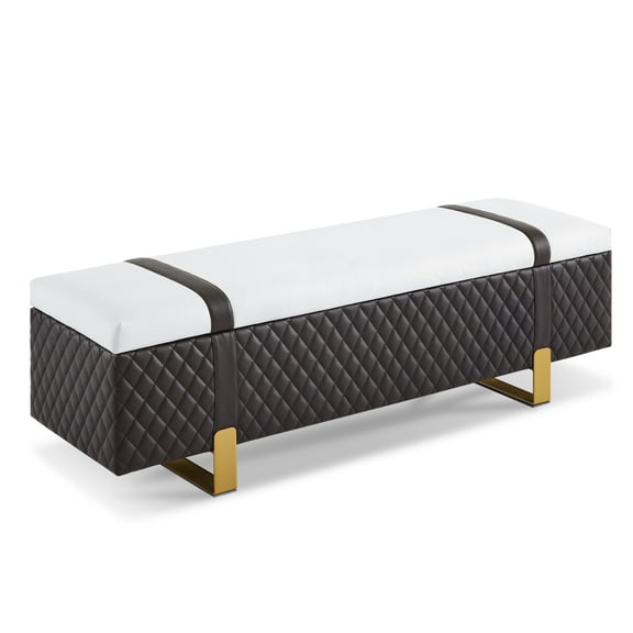 MCombo Modern Storage Ottoman Bench, Faux Leather Upholstered Footstool with Storage Space, Bed End Bench for Bedroom, Living Room, Entryway W463(Brown)