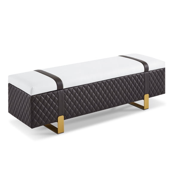 MCombo Modern Storage Ottoman Bench, Faux Leather Upholstered Footstool with Storage Space, Bed End Bench for Bedroom, Living Room, Entryway W463(Brown)