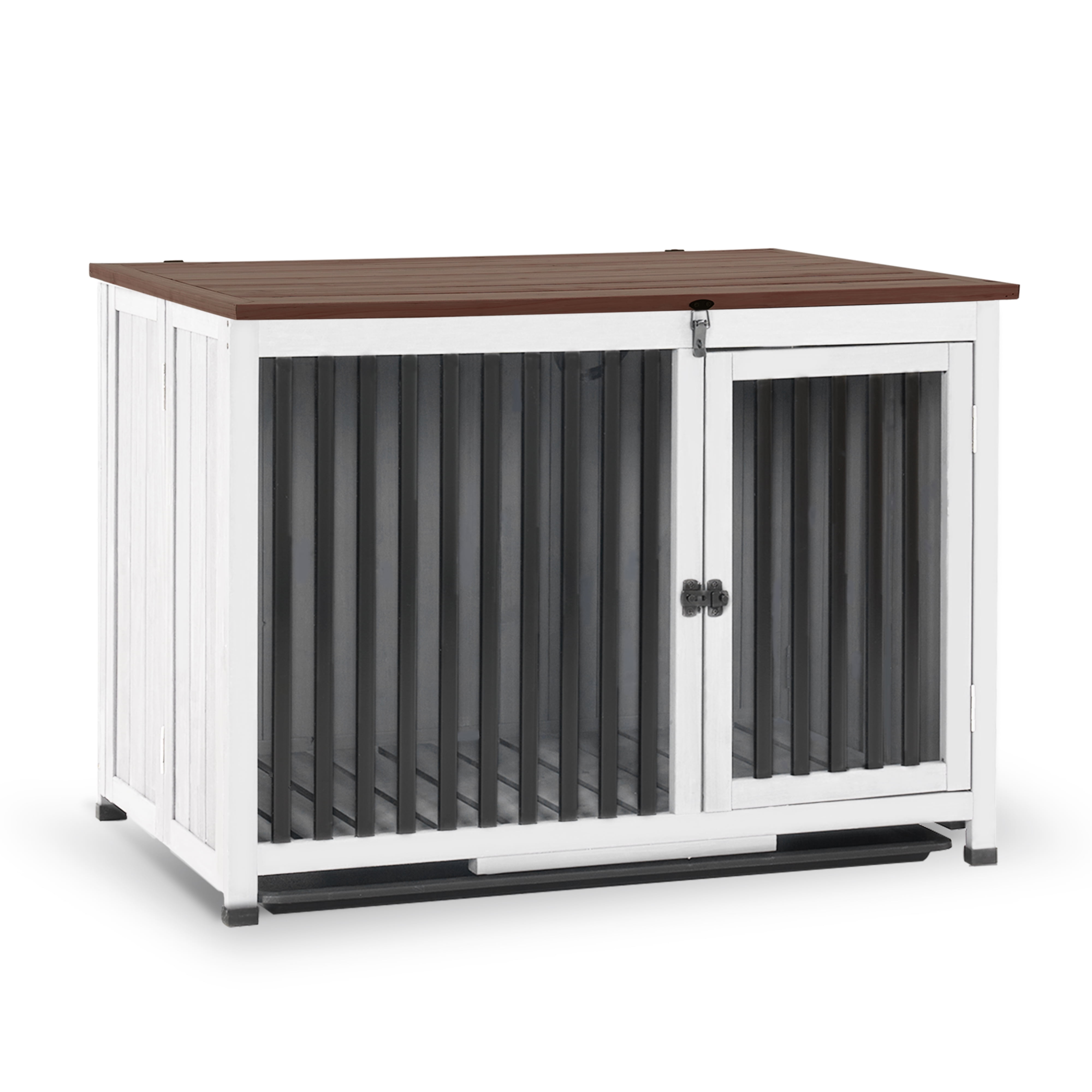 Large White and Brown Wooden Dog Crate End Table