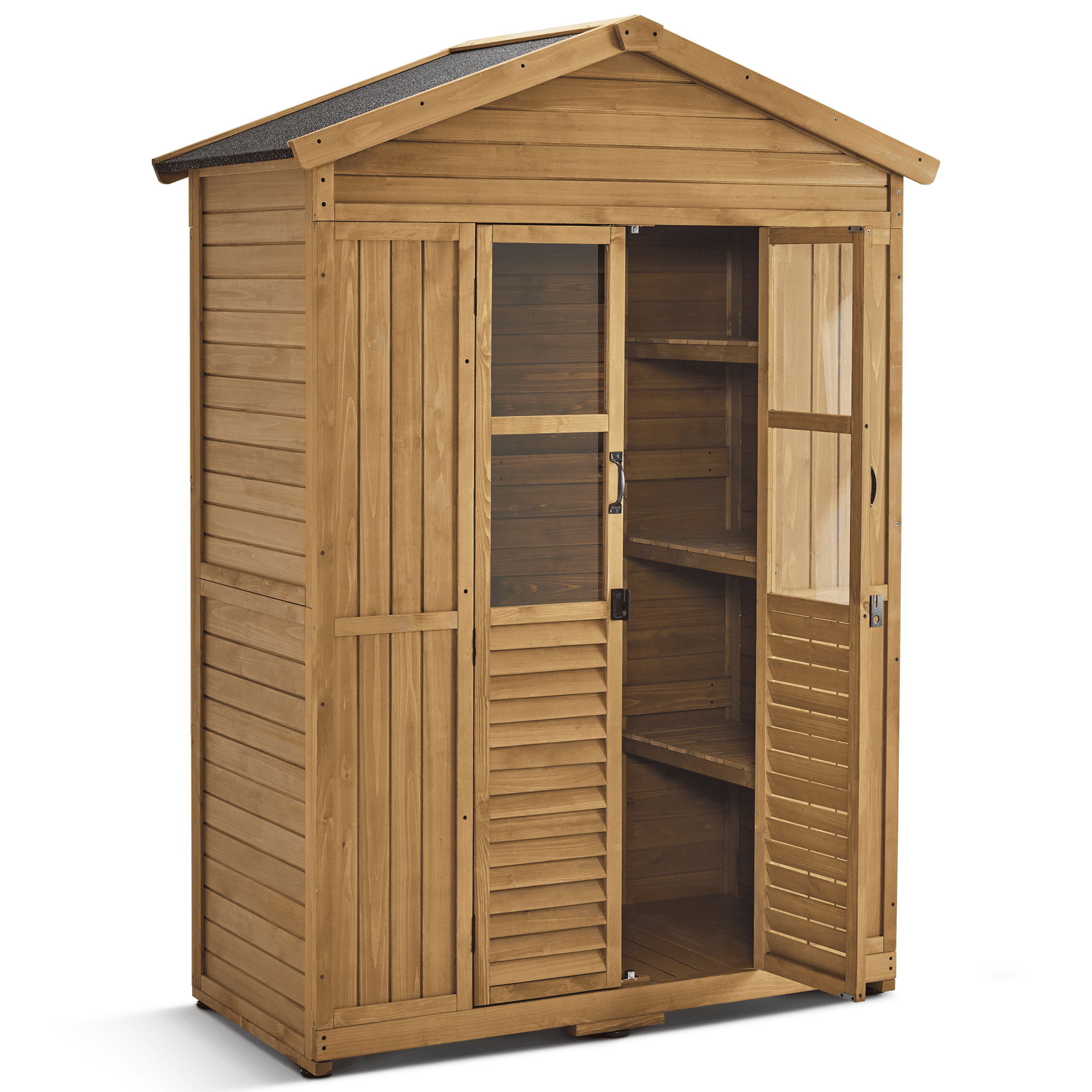 MCombo Outdoor Storage Cabinet, Waterproof Outside Storage Shed with 6 Shelves, Wooden Tool Shed with Lockable Door with Floor for Garden, Backyard, Patio, Lawn 1743