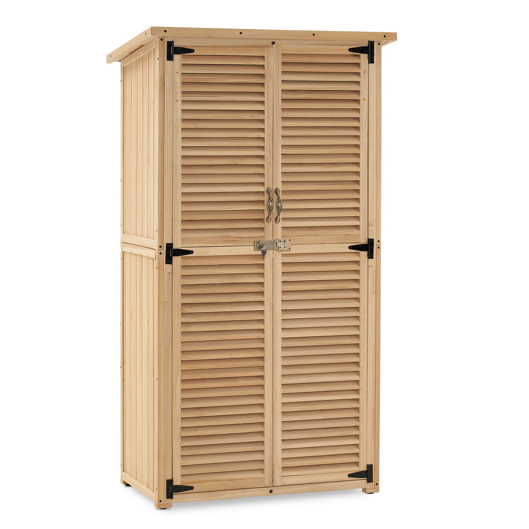 Outdoor Wooden Storage Garden Tool Shed w/ Latch