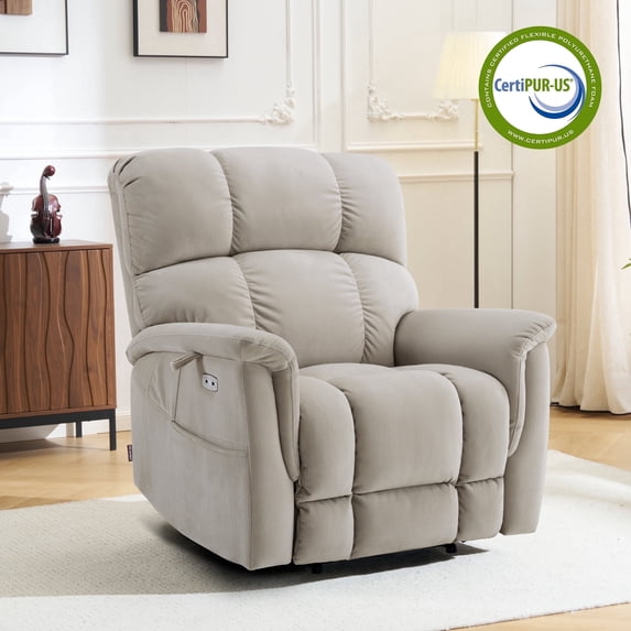 MCombo Oversized 24.8" Seat Width Large Dual Motor Power Recliner Lift Chair for Tall Elderly, Infinite Position, Beige Fabric