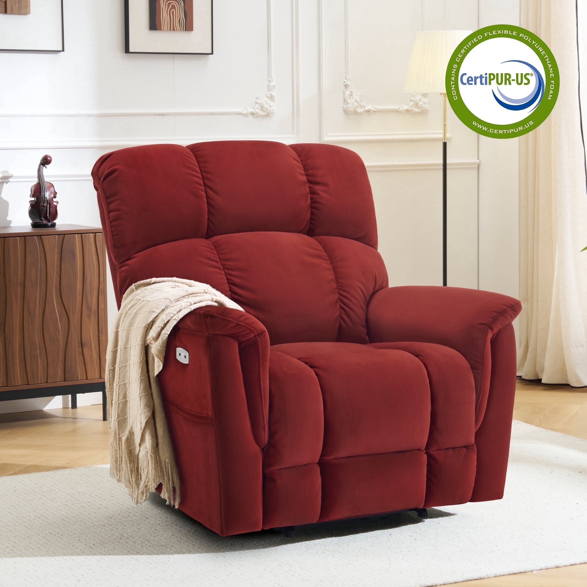 MCombo Oversized 24.8" Seat Width Large Dual Motor Power Recliner Lift Chair for Tall Elderly, Infinite Position, Burgundy Fabric