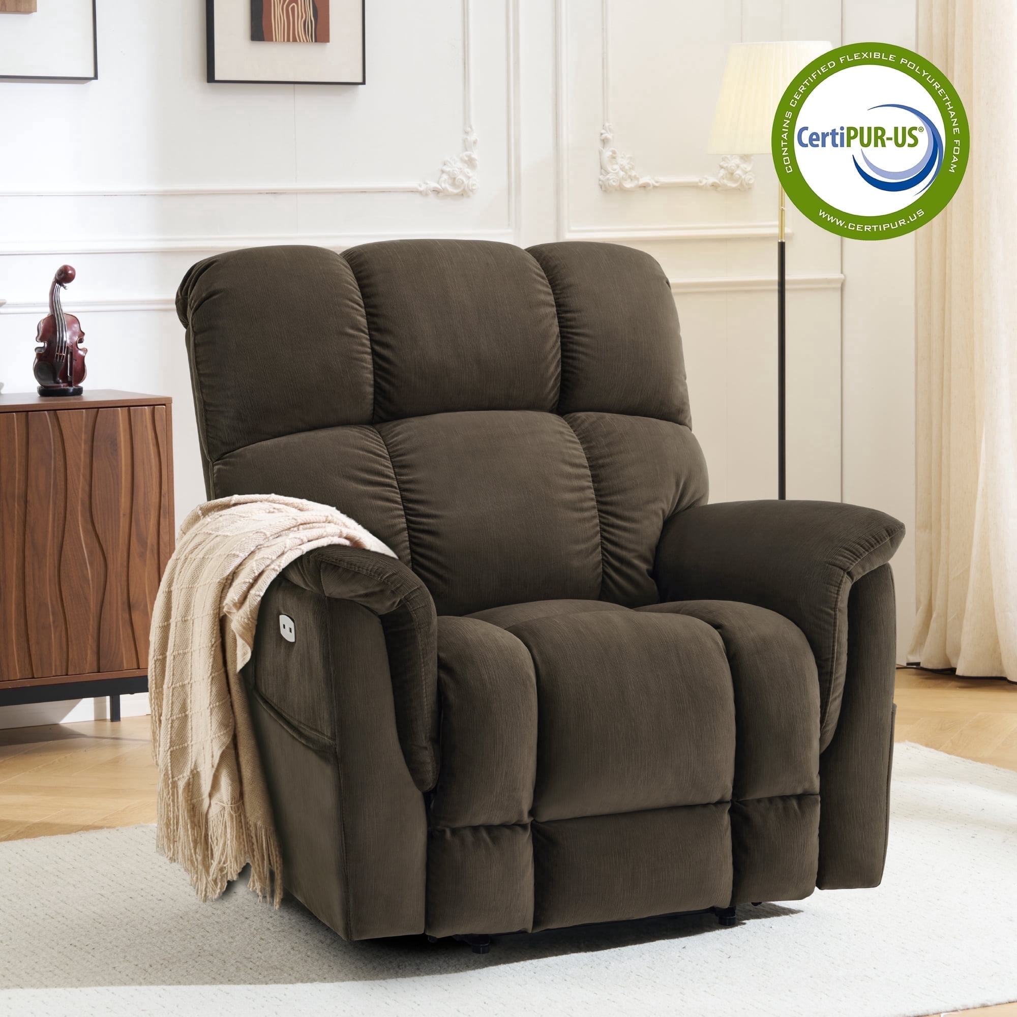 MCombo Oversized 24.8" Seat Width Large Dual Motor Power Recliner Lift Chair for Tall Elderly, Infinite Position, Coffee Fabric