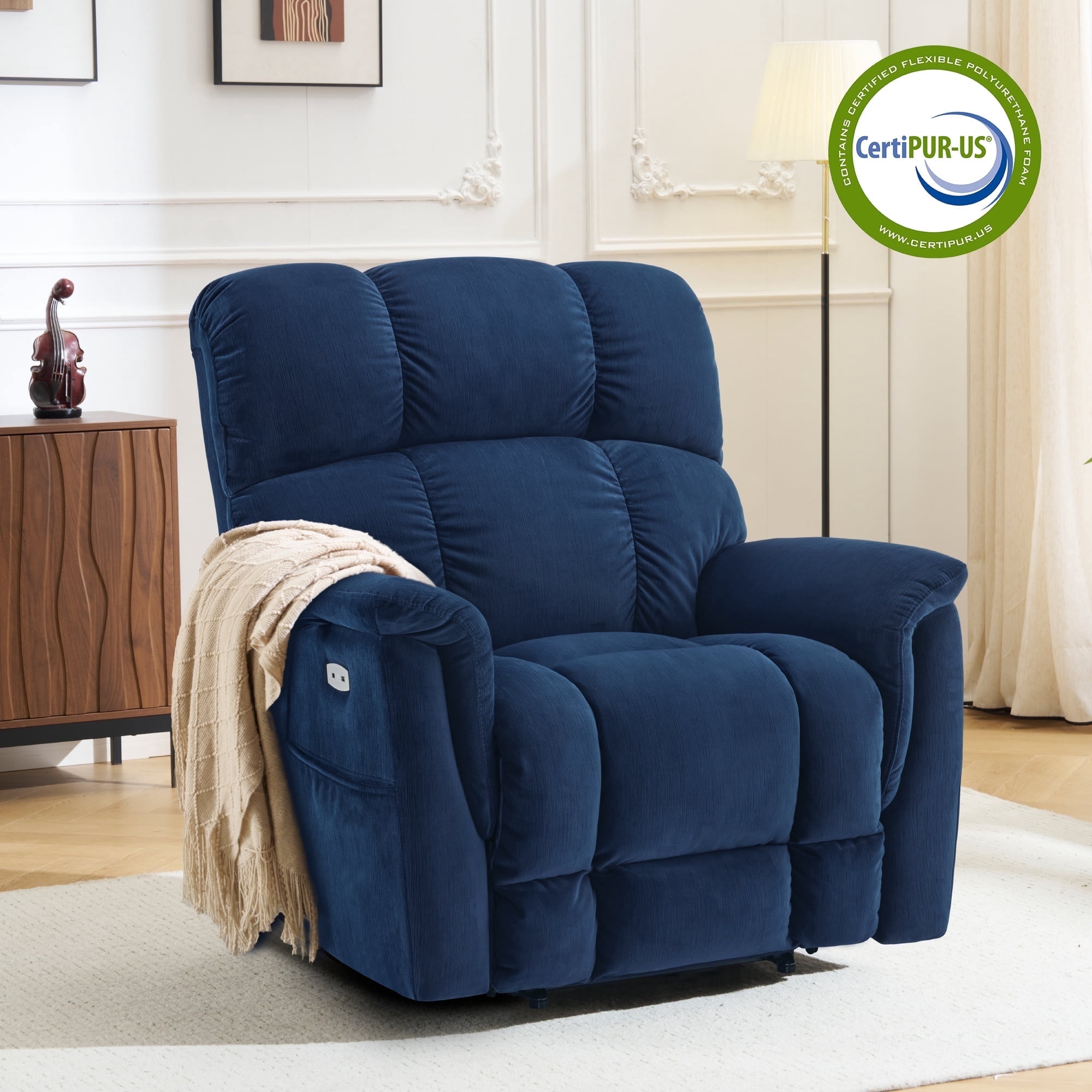 MCombo Oversized 24.8" Seat Width Large Dual Motor Power Recliner Lift Chair for Tall Elderly, Infinite Position, Navy Fabric