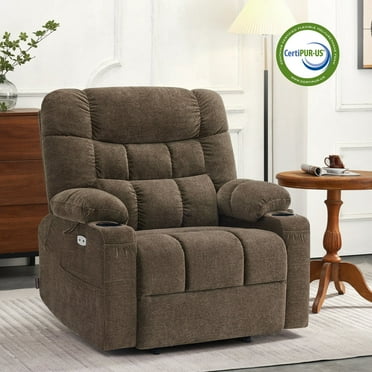 mcombo Oversized 27.2'' Seat Width Dual Motor Power Recliner Lift Chair, Infinite Position Sleep Recliners for Elderly, Brown Fabric