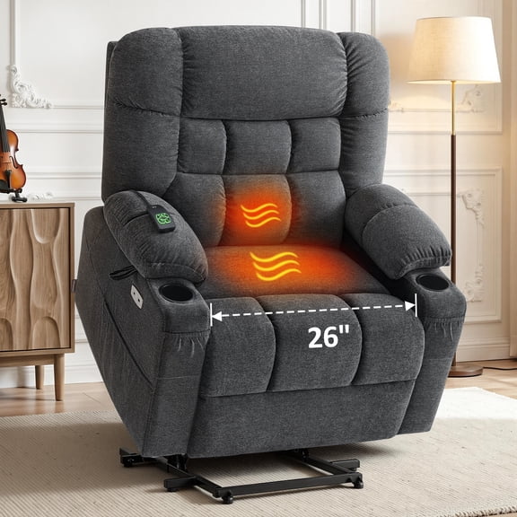 MCombo 26" Extra Wide Dual Motor Lift Chair for Elderly, Dark Grey Fabric