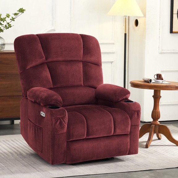 MCombo Oversized Dual Motor Power Lift Recliner with 27.2'' Extra Wide Seat for Big Tall Elderly, Fabric R7688 (Burgundy, Large-Wide)