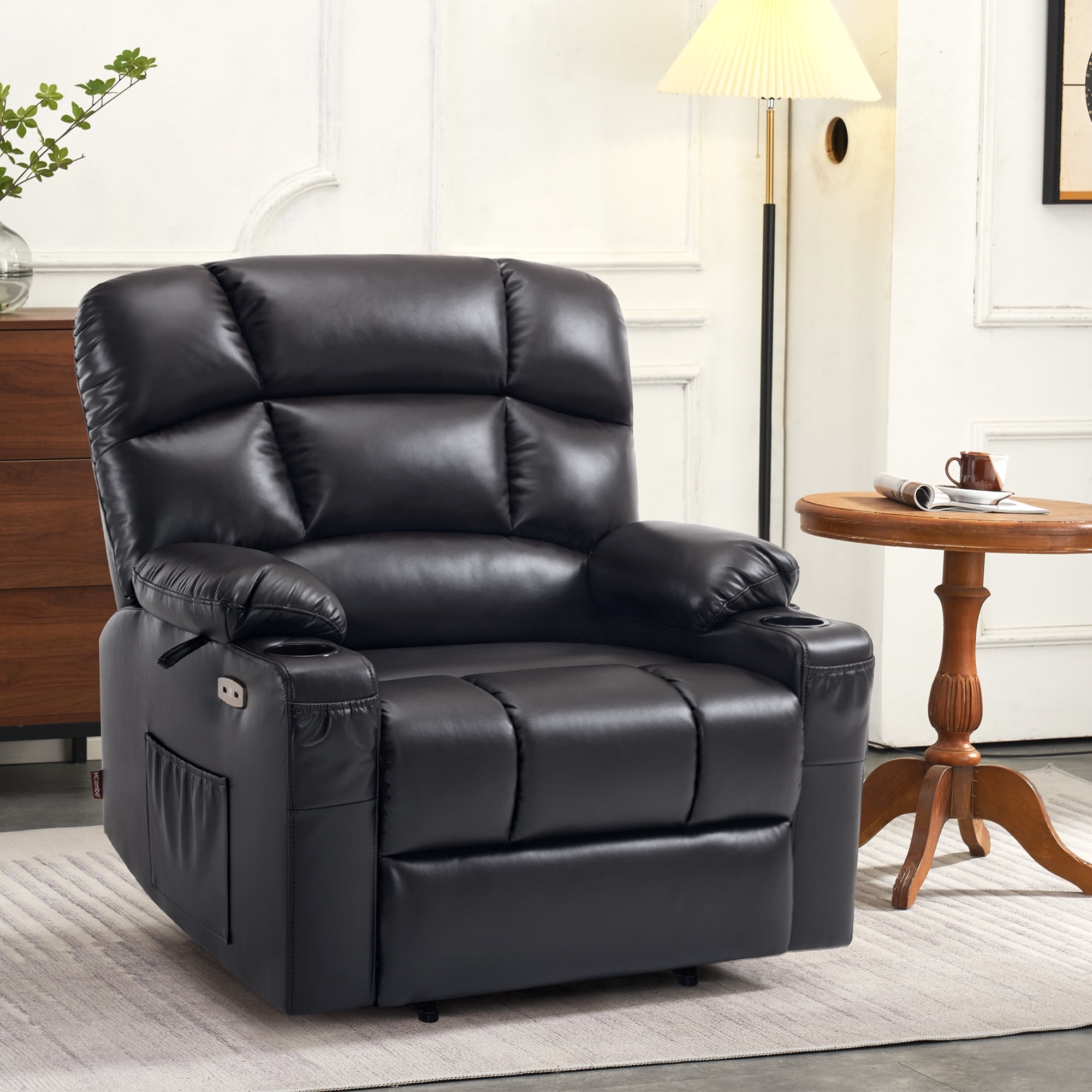 MCombo Oversized Lay Flat Power Lift Recliner with 27.2'' Wide Seat for Bariatric Elderly, Infinite Position, Faux Leather(Medium-Wide, Black)