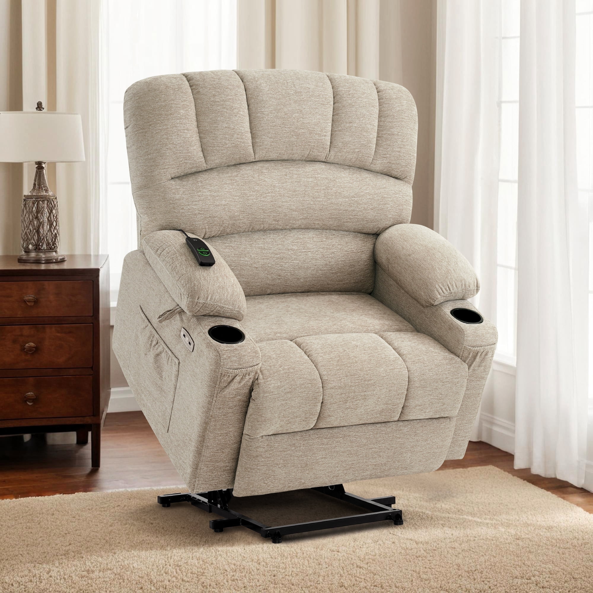 MCombo Oversized Power Lift Recliner Chair, 27.2'' Extra-Wide Seat, Fabric(Medium-Wide, Beige)
