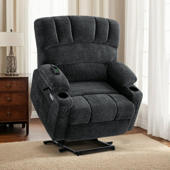 MCombo Oversized Power Lift Recliner Chair, 27.2'' Extra-Wide Seat, Fabric(Medium-Wide, Dark Grey)