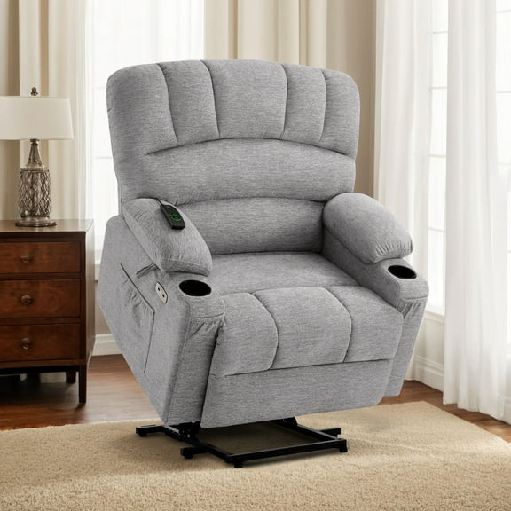MCombo Oversized Power Lift Recliner Chair, 27.2'' Extra-Wide Seat, Fabric(Medium-Wide, Grey)