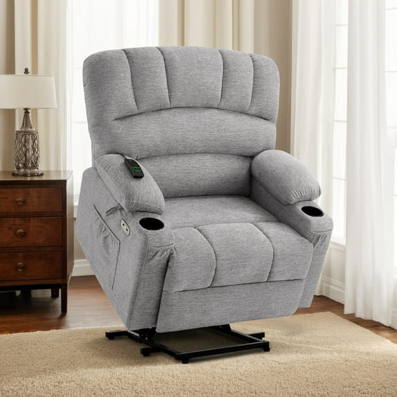 MCombo Oversized Power Lift Recliner Chair, 27.2'' Extra-Wide Seat, Fabric(Medium-Wide, Grey)
