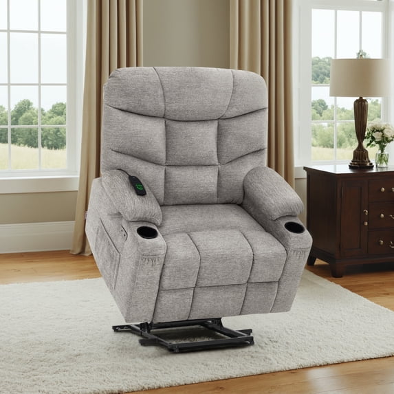 MCombo Oversized Power Lift Recliner Chair with 27.2'' Extra Wide Seat for Big Elderly People, Fabric (Light Grey, Medium-Wide)