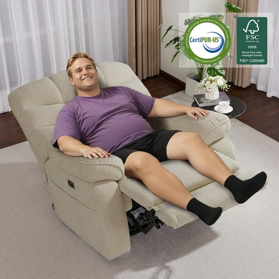 MCombo Oversized Power Recliner Chair with 27'' Extra Wide Seat for Big People, FSC Certified, Fabric, Beige