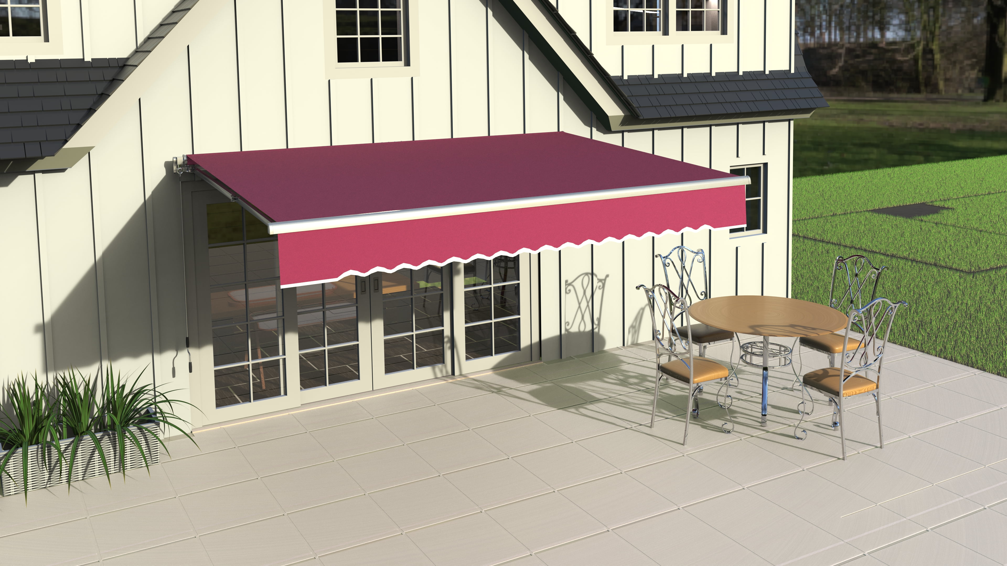Burgundy Aluminum-Steel 8x7 Feet Manual Retractable Patio Awning
