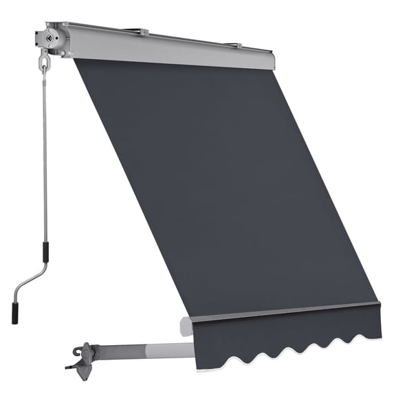 MCombo Patio Window Awnings 5'x8', Fully Assembled Manual Retractable Sunshade Canopy for Windows, 4137 (Dark Grey)