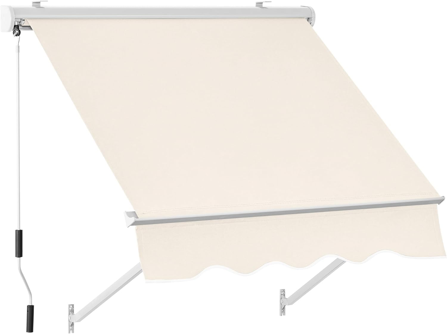 Beige Polyester Manual Retractable Patio Window Awning