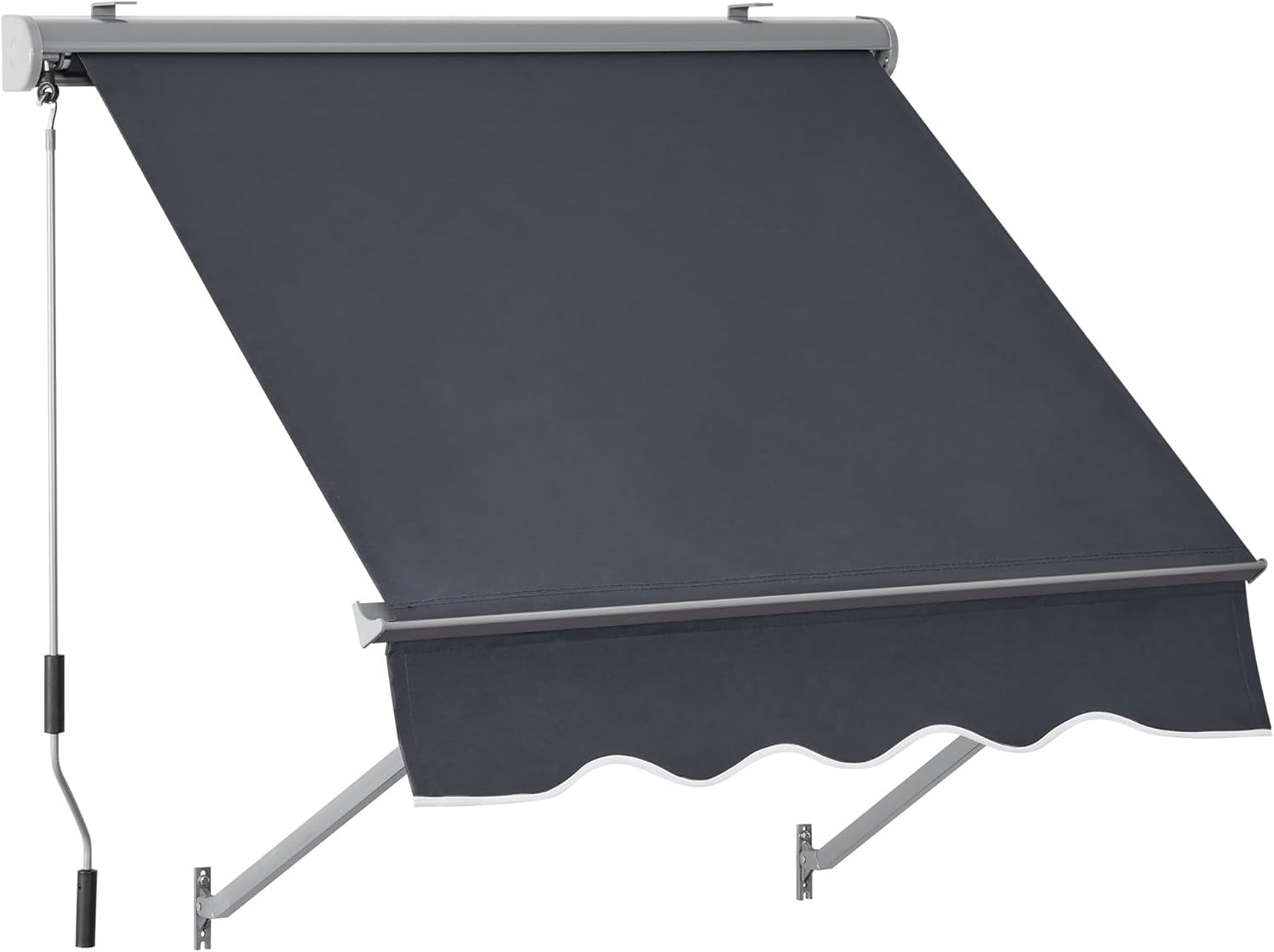 Dark Grey Polyester Manual Retractable Patio Window Awning