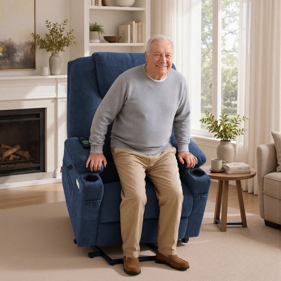 MCombo Power Lift Recliner Chair for Elderly Seniors, 25.2'' Wide Seat, Massage Vibration & Lumbar Heating, Fabric, Admiral