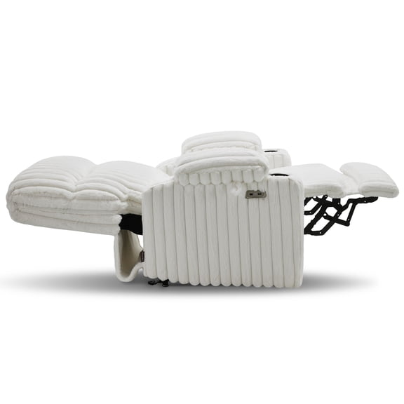MCombo Power Lift Recliner Chair for Seniors, 180° Lay Flat Sleep, Full Body Heating, Wide Seat Faux Rabbit Fur, White